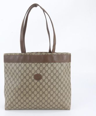 Gucci Brown Leather Coated Canvas Shoulder Bag Tote Bag (Pre-Owned)