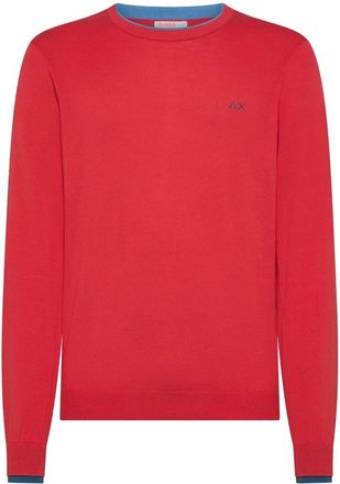 Sun 68 Rode Katoenen Trui met Lange Mouwen - Heren - Ronde hals truien - Rood - 3XL - Katoen - Truien & Vesten