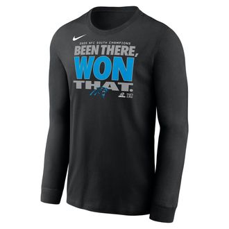 Nike Carolina Panthers 2025 NFC South Champions Trophy Collection Nike Mens NFL Long-Sleeve T-Shirt in Black | NKAC00A77Z-KZ5