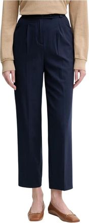 Benetton Broeken, Dames, Blauw, S, Katoen, Broek met hoge taille en plooien