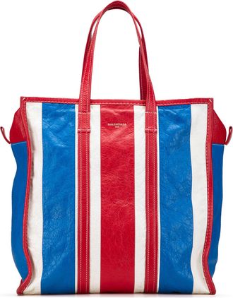 Balenciaga Pre-owned Womens Bazar Shopper Striped Tote Bag - Medium Blue Leather - One Size