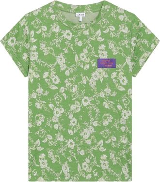 Loewe Camiseta Ajustada con Estampado Floral Jacquard - Tops - Mujer - Verde - S