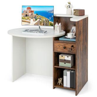 Costway Costway Reception Desk Front Counter Desk w/ Lockable Drawer in White