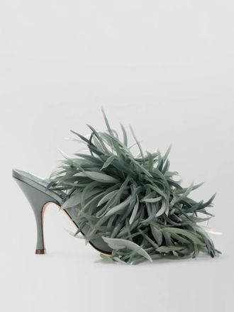 Gucci satin mules featuring feather embellishment detail