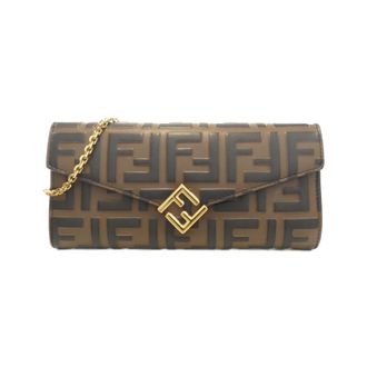 Fendi Brown Leather Chain/Shoulder Wallet (Pre-Owned)