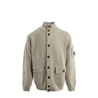 C.P. Company Cardigans, male, Beige, Size: 2XL High-neck Wool Cardigan