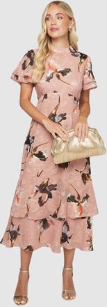 Wallis Petite Floral Burn Out Ruffle Midi Dress in Blush at Nordstrom, Size 12