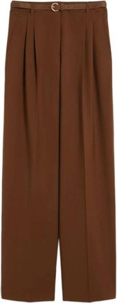Max Mara Flowing Pure Wool Broeken - Dames - Wijde Broeken - Bruin - XS - Wol - Broeken
