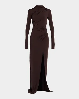 Sally Lapointe Ruched Mock-Neck Jersey Column Gown