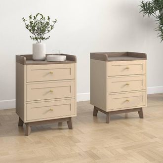 Melody Maison Pair Of Cream 3 Drawer Bedside Tables - Oswin Range in Beige