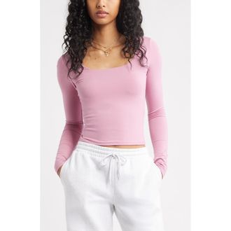 BP. Long Sleeve Square Neck T-Shirt in Pink Prince at Nordstrom Rack, Size Medium