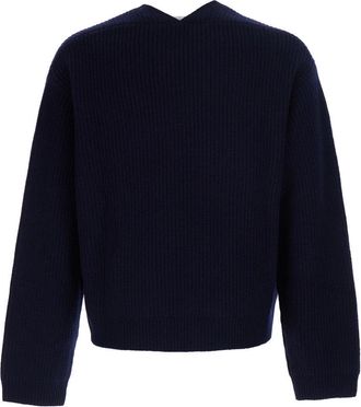 Saint Laurent Mens Ribbed Wool Sweater, Blue Tops Top