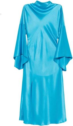 Pinko Pinko, Kleedjes, Dames, Blauw, S, Polyester, Jurk met uitlopende mouwen en hoge hals
