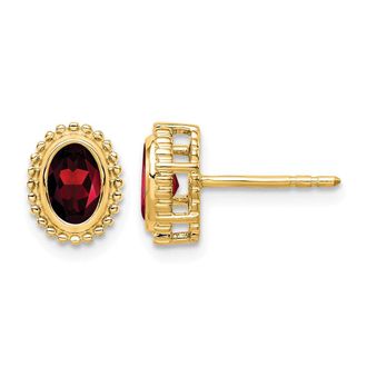 Diamond2Deal 10k Yellow Gold Oval Garnet Stud Earrings