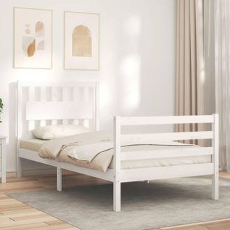 Berkfield Home Beautiful Bed Frame with Headboard White Single Solid Wood