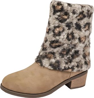 Generic Winter Boots for Women, Comfortable Short Leopard Fashion Boot Fluffy Boot Cuffs Covers for Christmas,Furry Costume Cute Cosplay