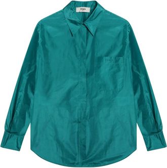 Fendi Shirts, female, Green, Size: XS Silk Taffeta Shirt