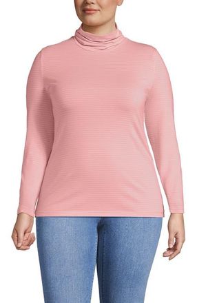 Lands End Lightweight Jersey Skimming Long Sleeve Turtleneck in Sunset Coral Pink Thin Stripe at Nordstrom, Size 2X