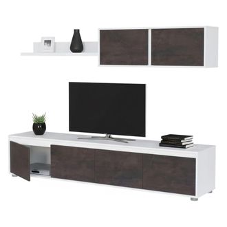 Dmora Dmora - Pared Equipada Dmatej, Mueble De Tv Para Sal&oacute;n, Composici&oacute;n Del Juego De Sala, Juego De Sal&oacute;n Con Mueble Alto, 200x41h43 Cm, Blanco Y Oxido