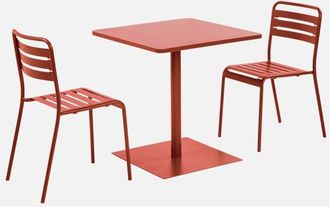 Sweeek Mesa De Jard&iacute;n Bistr&oacute; Cuadrada De Acero Con 2 Sillas