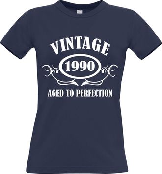 Edward Sinclair Medium Navy Womens Fitted T Shirt Vintage 1990 in White Print