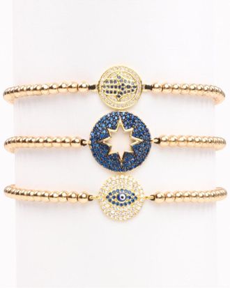 Eyecandy LA Eye Candy La Luxe Titanium Cz Hamsa & Evil Eye Stretch Bracelet