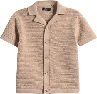 Next Kids Cotton Blend Button-Up Shirt in Neutral at Nordstrom, Size 12-18M