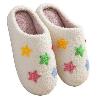 Generic Womens Mens Fuzzy Slipper Interesting Printed Patterns Home Shoes Memory Foam Cozy Plush Couple Indoor Household Slippers(Star,UK 6.5)