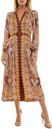 Socialite Printed Long Sleeve Midi Shirtdress in Rust/Brown at Nordstrom Rack, Size X-Small