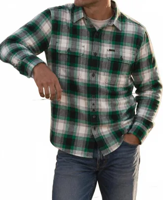 Filson Vintage Flannel Work Shirt In Green Grey Multi