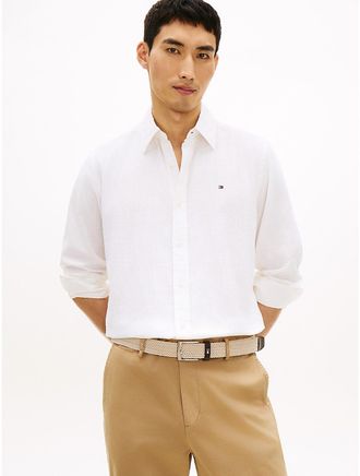 Tommy Hilfiger Mens Regular Fit Dyed Cotton-Linen Shirt - White - XXXL