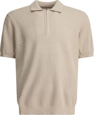 Nn.07 Korte Mouw Gebreide Polo Shirt met Rits - Heren - Polos - Beige - S - Tops