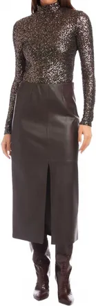 Fifteen Twenty Kaia Faux Leather Midi Skirt In Brown