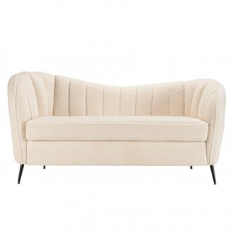 Macabane Sof&aacute; de 2 plazas de tela rizada color crudo y patas de metal