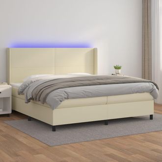 vidaXL Cama Box Spring Colch&oacute;n Y Led Cuero Sint&eacute;tico Crema 200x200 Cm Vidaxl