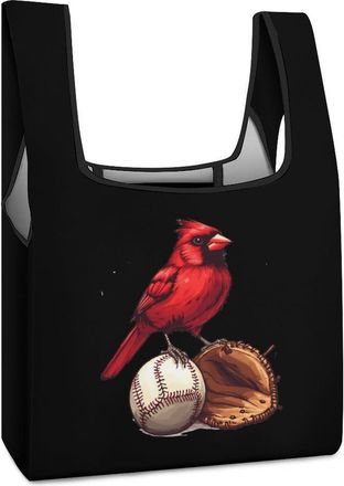 Generic Red Cardinal Baseball Shopping Bag Reusable Grocery Tote Bag Foldable Handbag for Travel Picnic