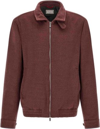 Brunello Cucinelli Burgundy Virgin Wool Beaver Bomber Jacket