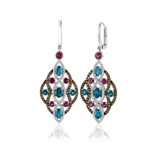 Le Vian Chocolatier Earrings Deep Sea Blue Topaz, Raspberry Rhodolite, Chocolate Diamonds, Vanilla Diamonds set in 14K Vanilla Gold 65386