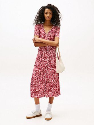 Tommy Hilfiger Floral V-Neck Slim Midi Dress