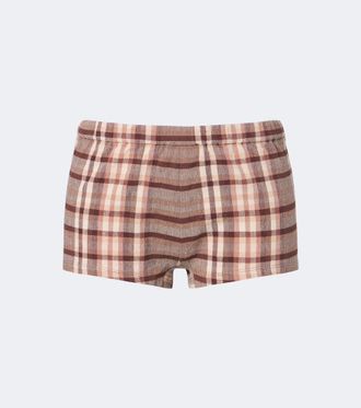Staud Nilo checked linen-blend shorts
