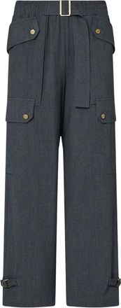 Liu Jo Flanellen Cargobroek - Dames - Wijde Broeken - Grijs - M - Polyester - Broeken