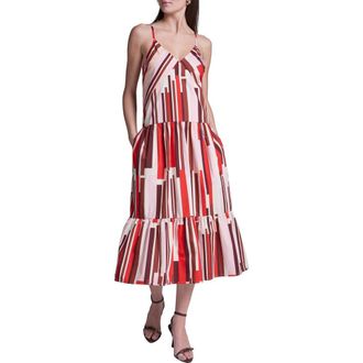 BCBGeneration Stripe Cotton Maxi Dress in Rouge Amour Multi at Nordstrom, Size 10