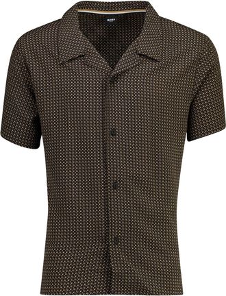 HUGO BOSS Zwart overhemd korte mouw BOSS Beach Black reverskraag