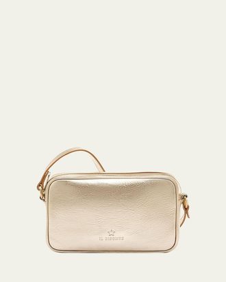 IL BISONTE Oliveta Metallic Vacchetta Leather Crossbody Bag