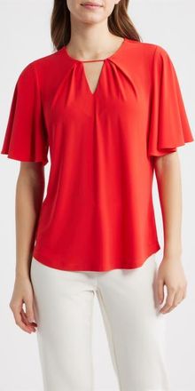 Anne Klein Pleat Neck Bell Sleeve Top in Begonia Red at Nordstrom, Size X-Large