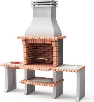 Movelar Barbacoa De Obra Prefabricada De Le&ntilde;a Y Carb&oacute;n Modelo New Azores Plus Xl (gris, Naranja - 210 X 81 X 250 Cm) Ref: 3509/4 - Cocina De Exterior Con Parr