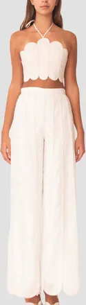 Azulu Coconut Scalloped Wide Leg Pant In Ivory
