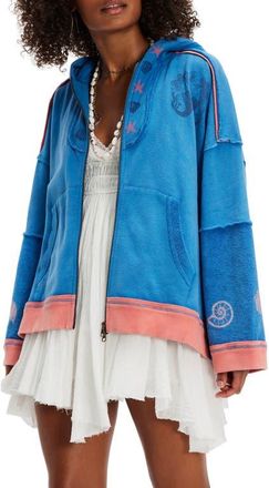 Free People Seashell Hooded Zip Jacket in Blue Combo at Nordstrom, Size X-Small