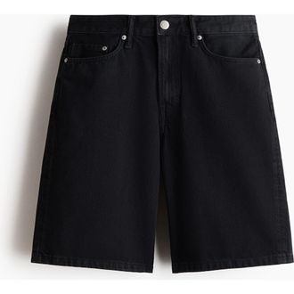 H&M Relaxed Fit Denim Shorts in Denim Black at Nordstrom, Size 34
