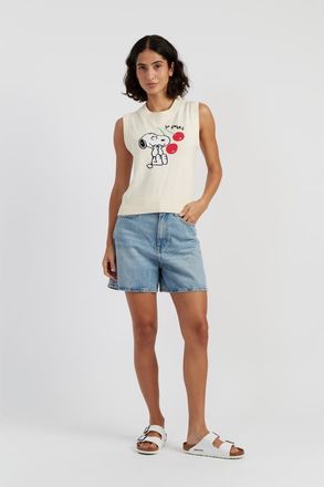 Chinti and Parker Cotton Snoopy Cherry Tank in Cream at Nordstrom, Size X-Large